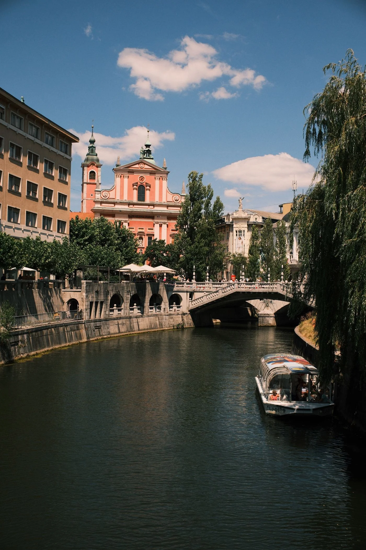 Prešeren Square and the Triple Bridge above the Ljubljanica in Ljubljana.