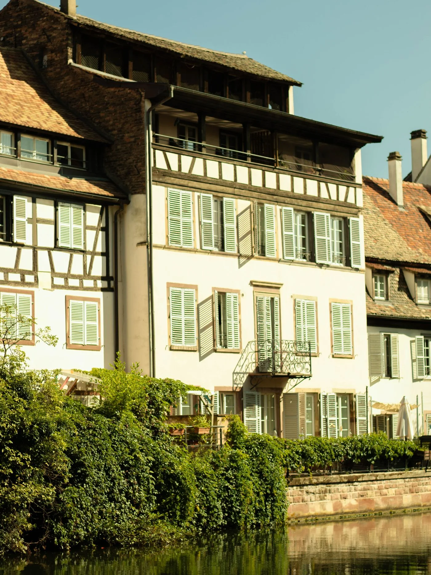 Half-timbered houses beside the Ill in Strasbourg’s Petite France district.